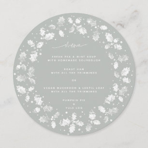 Grey-Green Hand Printed Holly Wreath Christmas Menu