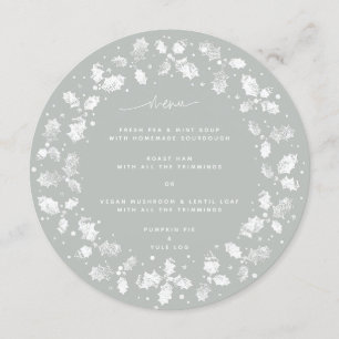 Grey-Green Hand Printed Holly Wreath Christmas Menu