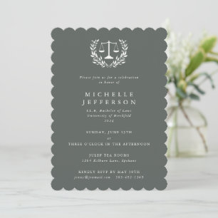 Grey-Green Law Qualifications Laurel Wreath Invitation