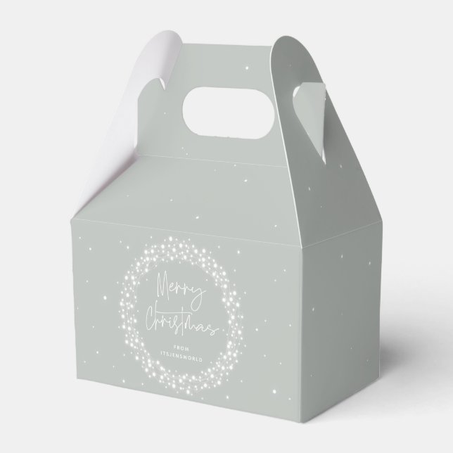 Grey-Green Merry Christmas Sparkling Lights Favour Box (Front Side)