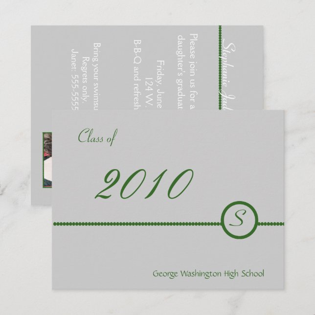Grey & Green Monogram Photo Invitation (Front/Back)