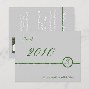 Grey & Green Monogram Photo Invitation