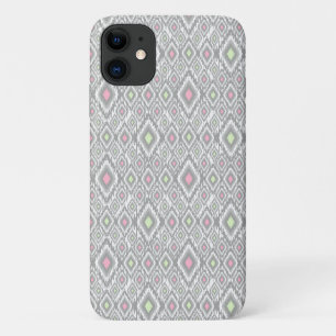 Grey, green, pink rhombuses on a white iPhone 11 case
