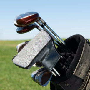 Grey, green, pink rhombuses on a white golf head cover