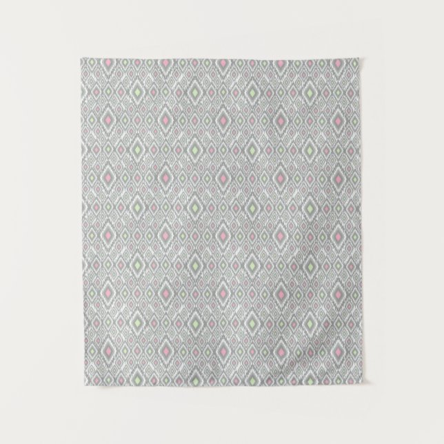 Grey, green, pink rhombuses on a white tapestry (Front)