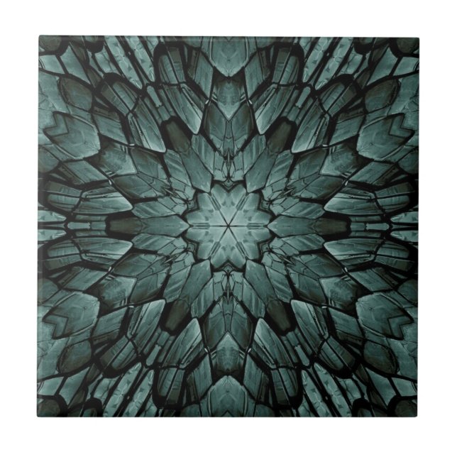 Grey green pointed star geometric stone mosaic ceramic tile (Front)