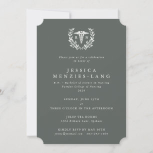 Grey-Green Registered Nurse Caduceus+Laurel Wreath Invitation