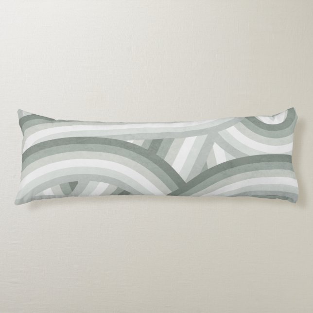 Grey-Green Retro Rainbow Stripes Pattern Body Cushion (Front)