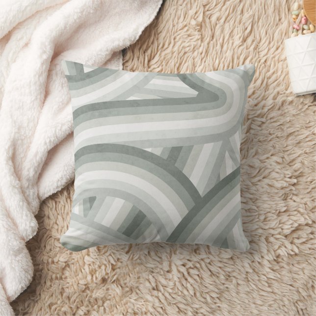 Grey-Green Retro Rainbow Stripes Pattern Cushion (Blanket)