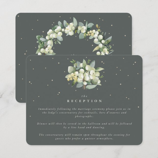 Grey Green Snowberry+Eucalyptus Bouquet Reception Enclosure Card (Front/Back)