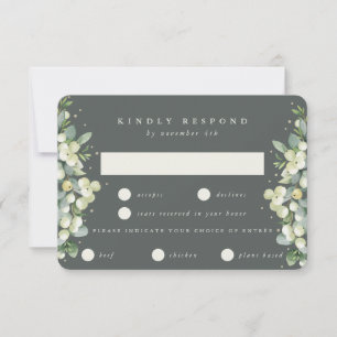 Grey Green Snowberry+Eucalyptus Edged Wedding RSVP Card