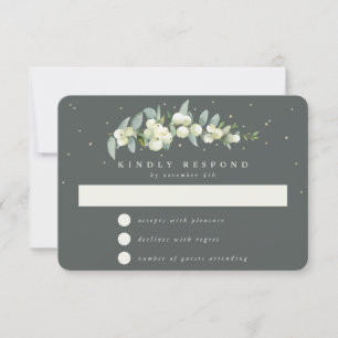 Grey Green Snowberry+Eucalyptus Garland Wedding RSVP Card