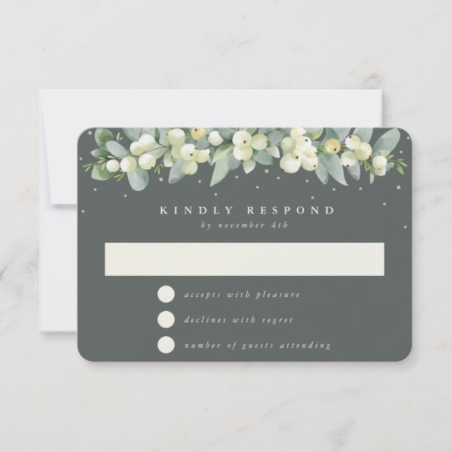 Grey Green Snowberry+Eucalyptus Garland Wedding RSVP Card (Front)
