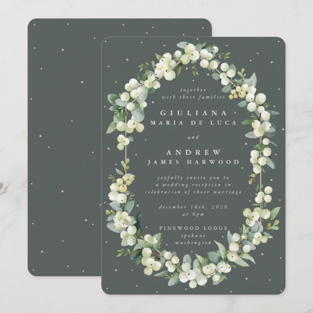Grey Green Snowberry+Eucalyptus Reception Only Invitation (Front/Back)