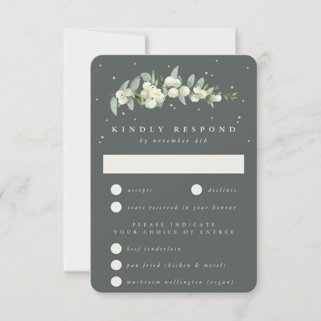 Grey Green Snowberry+Eucalyptus Stem Wedding RSVP Card (Front)