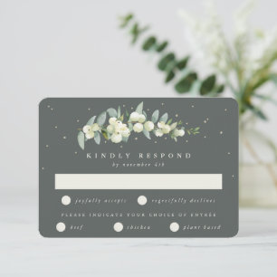 Grey Green Snowberry+Eucalyptus Stem Wedding RSVP Card