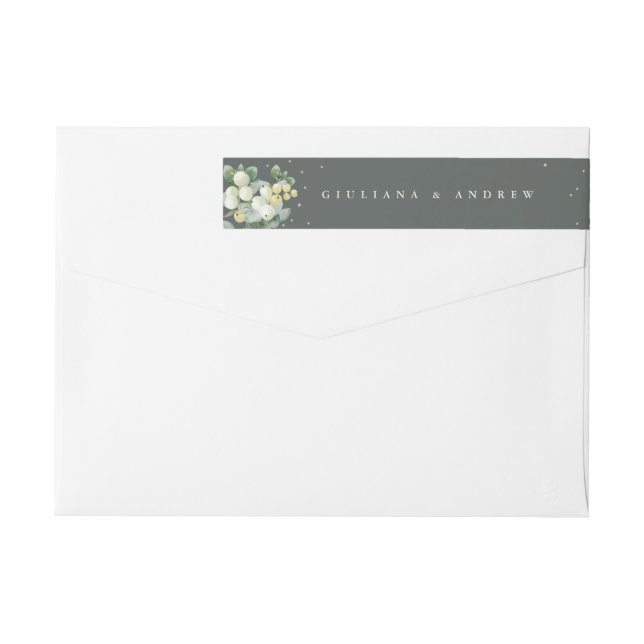 Grey Green Snowberry+Eucalyptus Wedding Classic Wrap Around Label (Back)