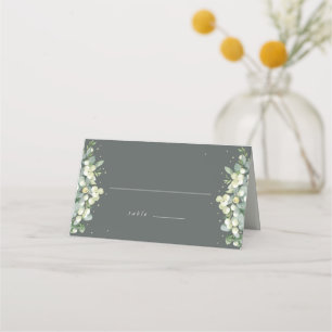Grey Green Snowberry+Eucalyptus Wedding Place Card