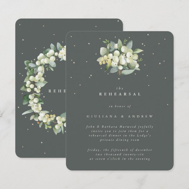 Grey Green Snowberry+Eucalyptus Wedding Rehearsal Enclosure Card (Front/Back)