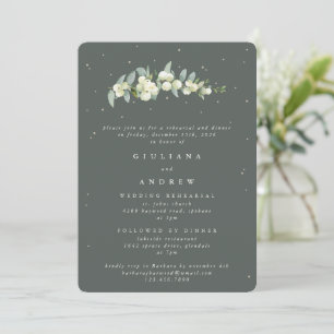 Grey Green Snowberry+Eucalyptus Wedding Rehearsal Invitation