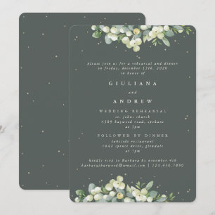 Grey Green Snowberry+Eucalyptus Wedding Rehearsal Invitation