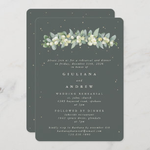 Grey Green Snowberry+Eucalyptus Wedding Rehearsal Invitation
