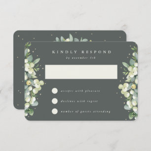 Grey Green Snowberry+Eucalyptus Wedding RSVP Card