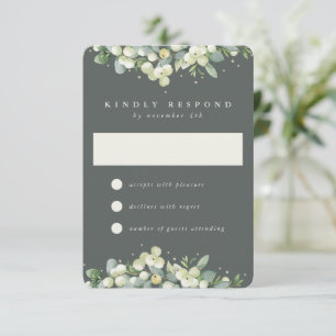 Grey Green  Snowberry+Eucalyptus Wedding RSVP Card