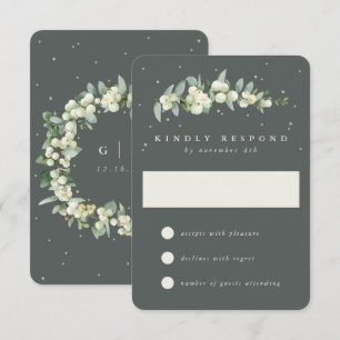 Grey Green Snowberry+Eucalyptus Wedding RSVP Card