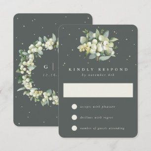 Grey Green Snowberry+Eucalyptus Wedding RSVP Card