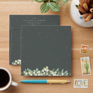 Grey Green Snowberry+Eucalyptus Wedding Square Envelope