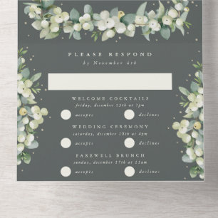 Grey Green Snowberry+Eucalyptus Winter Wedding All In One Invitation