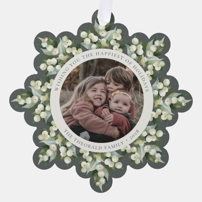 Grey-Green Snowberry+Greenery Holiday Paper Tree Decoration Card (Front)