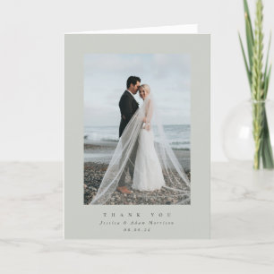 Grey-Green Ultra Minimal Single Photo Wedding Thank You Card