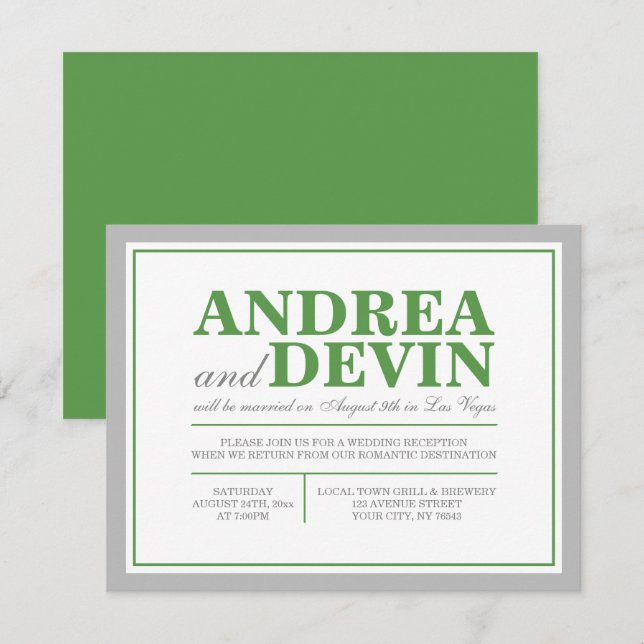 Grey & Green Wedding Reception ONLY Invitations (Front/Back)