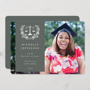 Grey-Green + White Law Scales Laurel Wreath Photo Announcement