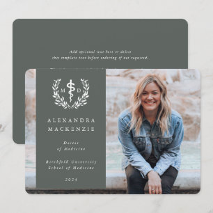 Grey-Green/White MD Asclepius Graduation Photo Announcement