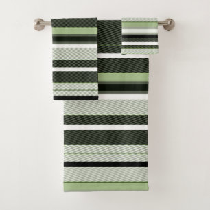 Grey, green, white stripes. bath towel set