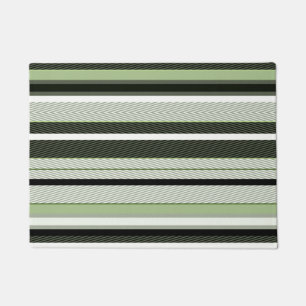 Grey, green, white stripes.  doormat