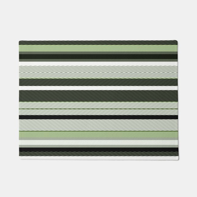 Grey, green, white stripes.  doormat (Front)
