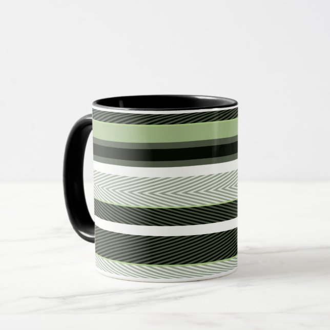 Grey, green, white stripes.  mug (Front Left)