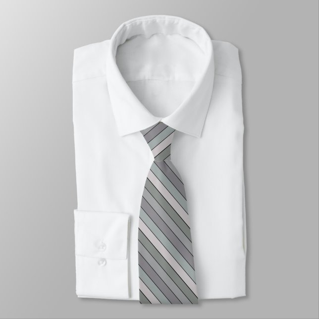 Grey Green With Black Stripes On Watercolor Paper Tie (Tied)
