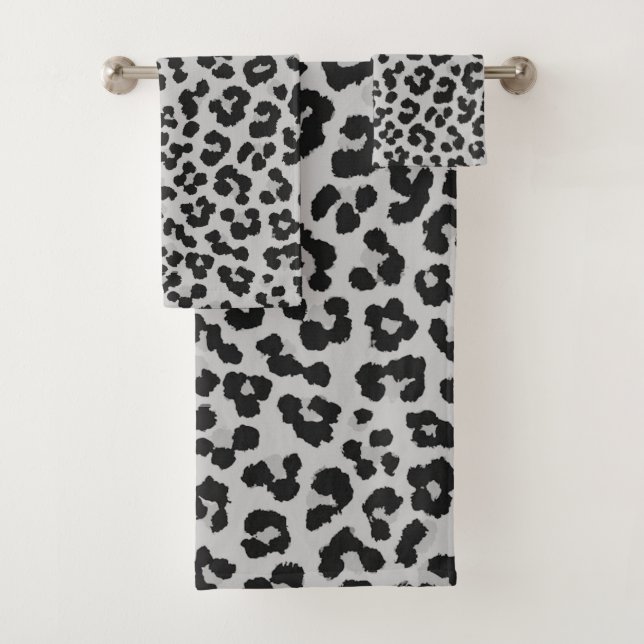 Grey Grey Ash Leopard Cheetah Animal Print Pattern Bath Towel Set (Insitu)