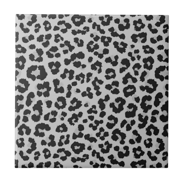 Grey Grey Ash Leopard Cheetah Animal Print Pattern Ceramic Tile (Front)