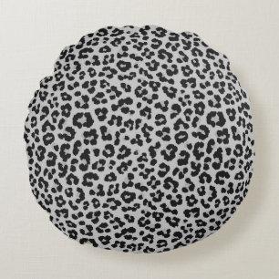 Grey Grey Ash Leopard Cheetah Animal Print Pattern Round Cushion