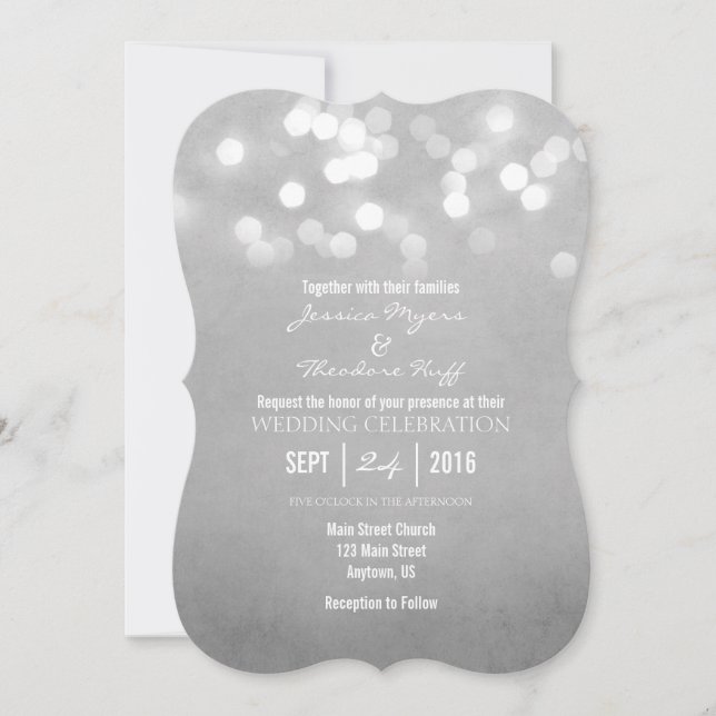Grey Grey Bokeh Glitter Lights Wedding Invitation (Front)