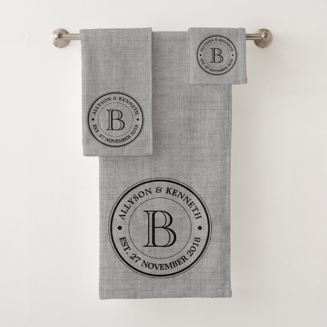 Grey Grey Burlap Logo Anniversary Monogram Bath Towel Set (Insitu)