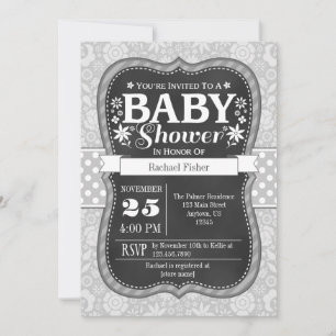 Grey Grey Chalkboard Floral Baby Shower Invite