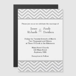Grey Grey Chevron Magnetic Wedding Invitation