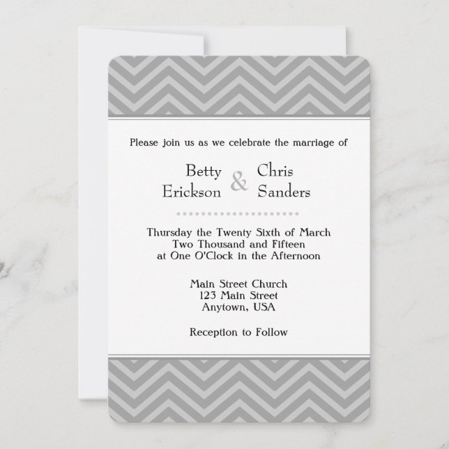 Grey Grey Chevron Wedding Invitations (Front)